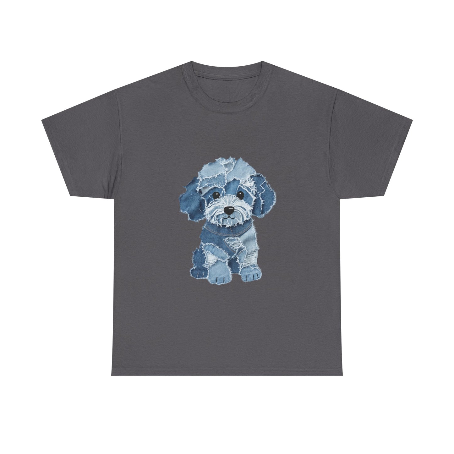 Blue Pup Unisex Heavy Cotton Tee, Dog Lover Gift, Pet Art T-Shirt, Casual Streetwear, Animal Lover Apparel