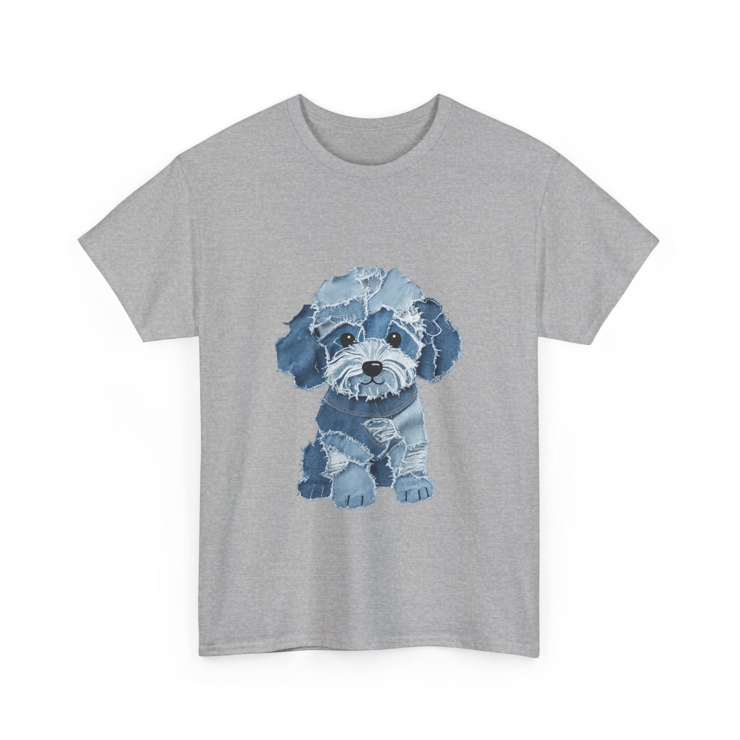 Blue Pup Unisex Heavy Cotton Tee, Dog Lover Gift, Pet Art T-Shirt, Casual Streetwear, Animal Lover Apparel