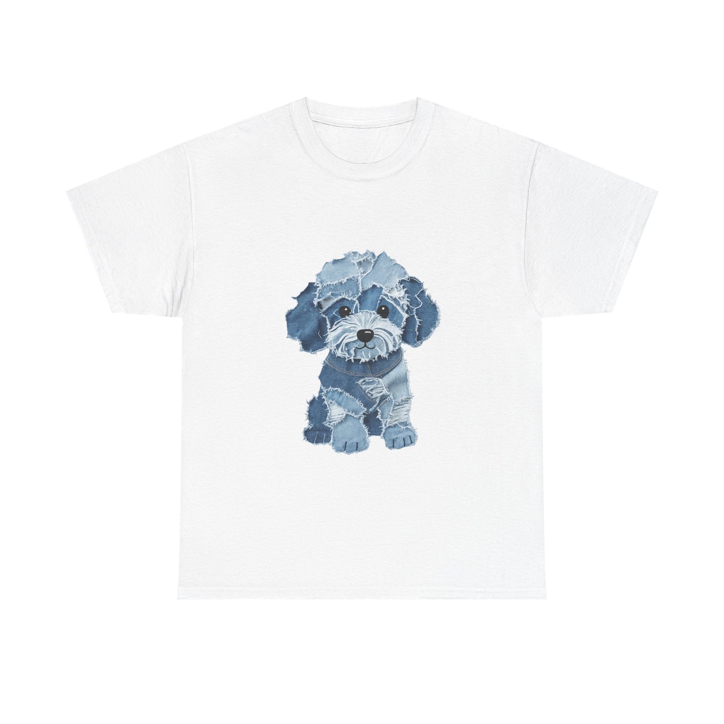 Blue Pup Unisex Heavy Cotton Tee, Dog Lover Gift, Pet Art T-Shirt, Casual Streetwear, Animal Lover Apparel