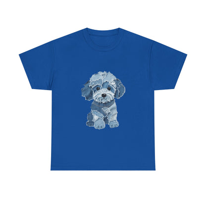 Blue Pup Unisex Heavy Cotton Tee, Dog Lover Gift, Pet Art T-Shirt, Casual Streetwear, Animal Lover Apparel