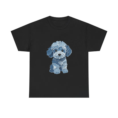 Blue Pup Unisex Heavy Cotton Tee, Dog Lover Gift, Pet Art T-Shirt, Casual Streetwear, Animal Lover Apparel