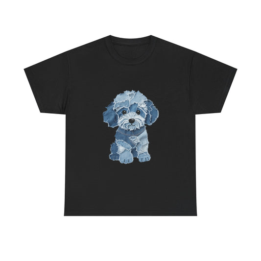 Blue Pup Unisex Heavy Cotton Tee, Dog Lover Gift, Pet Art T-Shirt, Casual Streetwear, Animal Lover Apparel