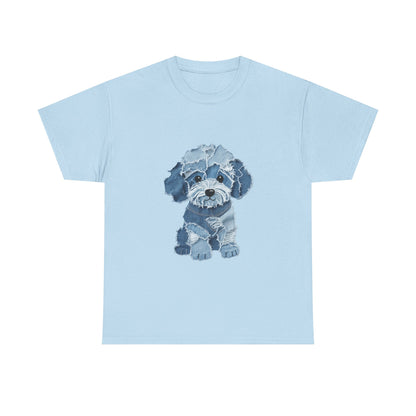Blue Pup Unisex Heavy Cotton Tee, Dog Lover Gift, Pet Art T-Shirt, Casual Streetwear, Animal Lover Apparel