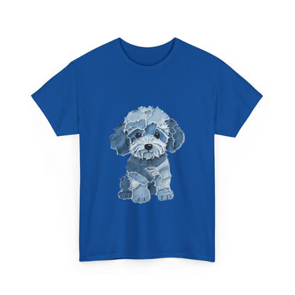 Blue Pup Unisex Heavy Cotton Tee, Dog Lover Gift, Pet Art T-Shirt, Casual Streetwear, Animal Lover Apparel