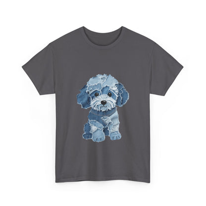 Blue Pup Unisex Heavy Cotton Tee, Dog Lover Gift, Pet Art T-Shirt, Casual Streetwear, Animal Lover Apparel