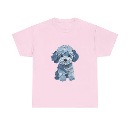Blue Pup Unisex Heavy Cotton Tee, Dog Lover Gift, Pet Art T-Shirt, Casual Streetwear, Animal Lover Apparel