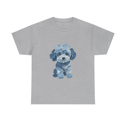 Blue Pup Unisex Heavy Cotton Tee, Dog Lover Gift, Pet Art T-Shirt, Casual Streetwear, Animal Lover Apparel