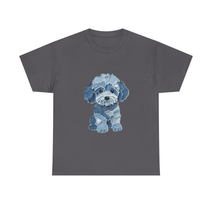 Blue Pup Unisex Heavy Cotton Tee, Dog Lover Gift, Pet Art T-Shirt, Casual Streetwear, Animal Lover Apparel