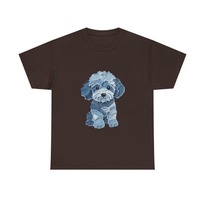 Blue Pup Unisex Heavy Cotton Tee, Dog Lover Gift, Pet Art T-Shirt, Casual Streetwear, Animal Lover Apparel