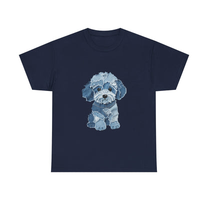 Blue Pup Unisex Heavy Cotton Tee, Dog Lover Gift, Pet Art T-Shirt, Casual Streetwear, Animal Lover Apparel