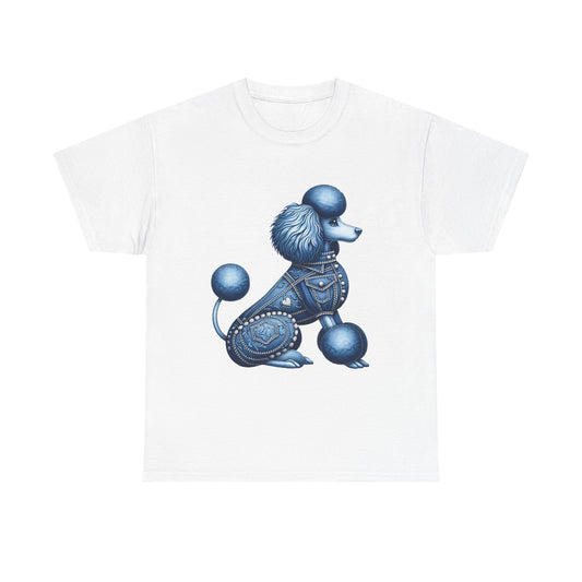 Blue Poodle Unisex Heavy Cotton Tee, Dog Lovers Gift, Fun Pet Apparel, Casual Outfit, Cute Animal Shirt