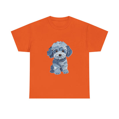 Blue Pup Unisex Heavy Cotton Tee, Dog Lover Gift, Pet Art T-Shirt, Casual Streetwear, Animal Lover Apparel