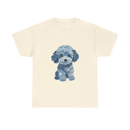 Blue Pup Unisex Heavy Cotton Tee, Dog Lover Gift, Pet Art T-Shirt, Casual Streetwear, Animal Lover Apparel