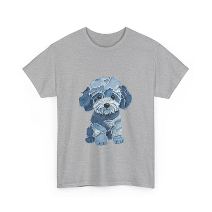 Blue Pup Unisex Heavy Cotton Tee, Dog Lover Gift, Pet Art T-Shirt, Casual Streetwear, Animal Lover Apparel