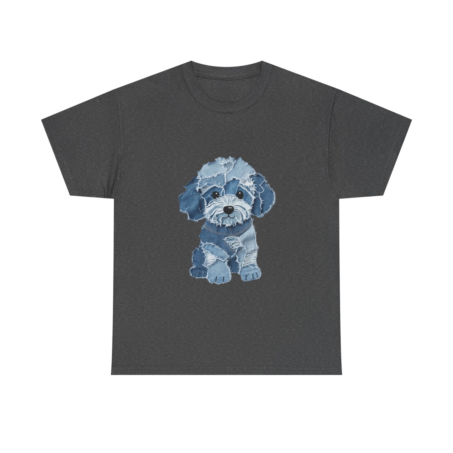 Blue Pup Unisex Heavy Cotton Tee, Dog Lover Gift, Pet Art T-Shirt, Casual Streetwear, Animal Lover Apparel