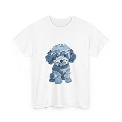 Blue Pup Unisex Heavy Cotton Tee, Dog Lover Gift, Pet Art T-Shirt, Casual Streetwear, Animal Lover Apparel