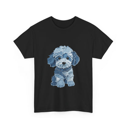 Blue Pup Unisex Heavy Cotton Tee, Dog Lover Gift, Pet Art T-Shirt, Casual Streetwear, Animal Lover Apparel