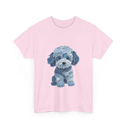 Blue Pup Unisex Heavy Cotton Tee, Dog Lover Gift, Pet Art T-Shirt, Casual Streetwear, Animal Lover Apparel