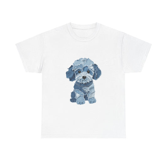 Blue Pup Unisex Heavy Cotton Tee, Dog Lover Gift, Pet Art T-Shirt, Casual Streetwear, Animal Lover Apparel