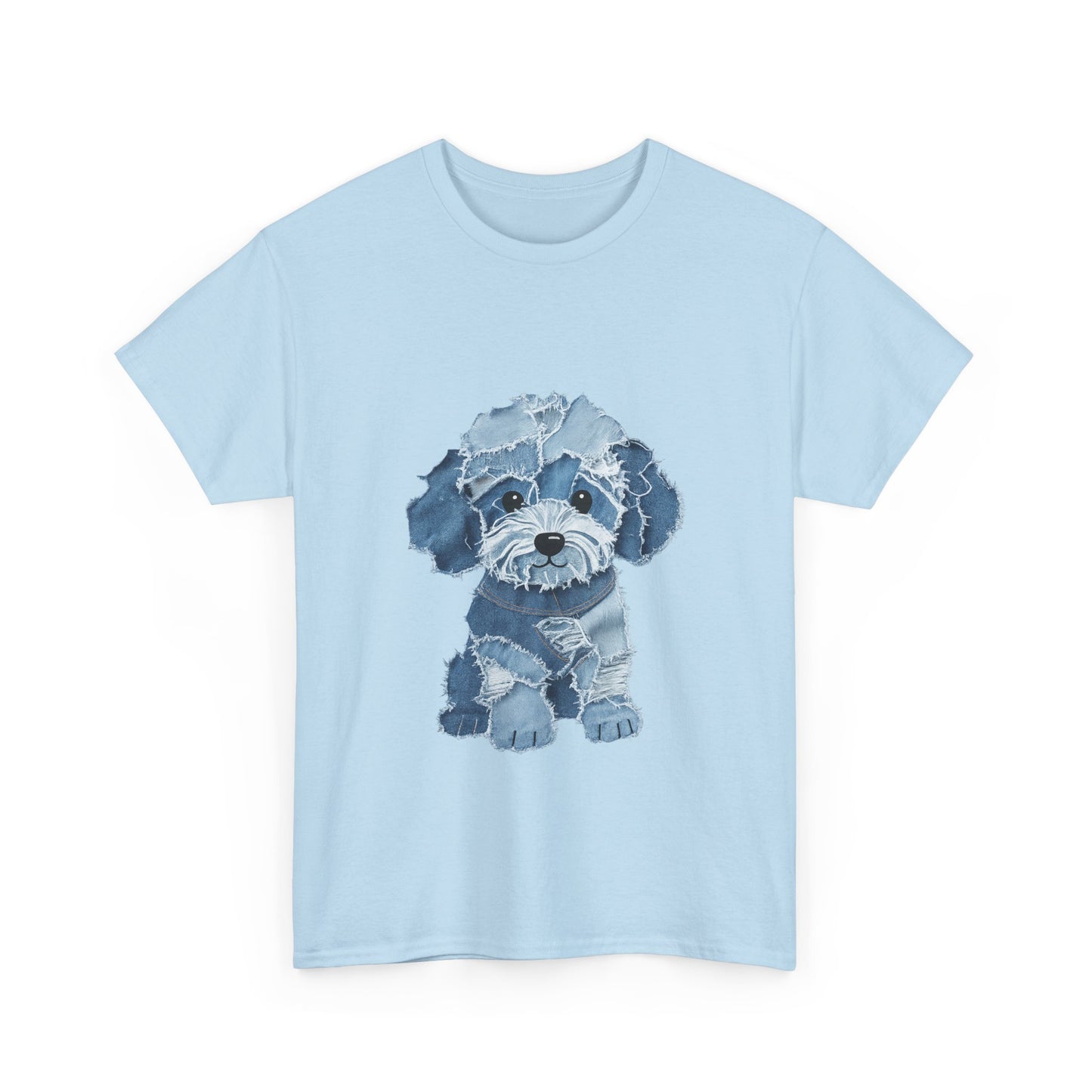 Blue Pup Unisex Heavy Cotton Tee, Dog Lover Gift, Pet Art T-Shirt, Casual Streetwear, Animal Lover Apparel