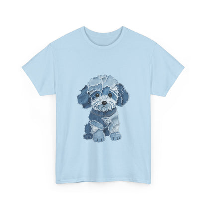 Blue Pup Unisex Heavy Cotton Tee, Dog Lover Gift, Pet Art T-Shirt, Casual Streetwear, Animal Lover Apparel